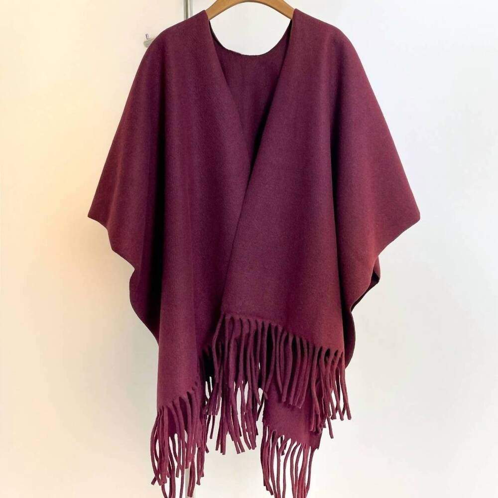 NEW ACCITY women's solid color thick cape scarf in wine